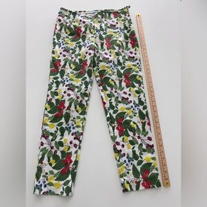 J. McLaughlin Floral Print Pants with Red and Green Leaves Size 12